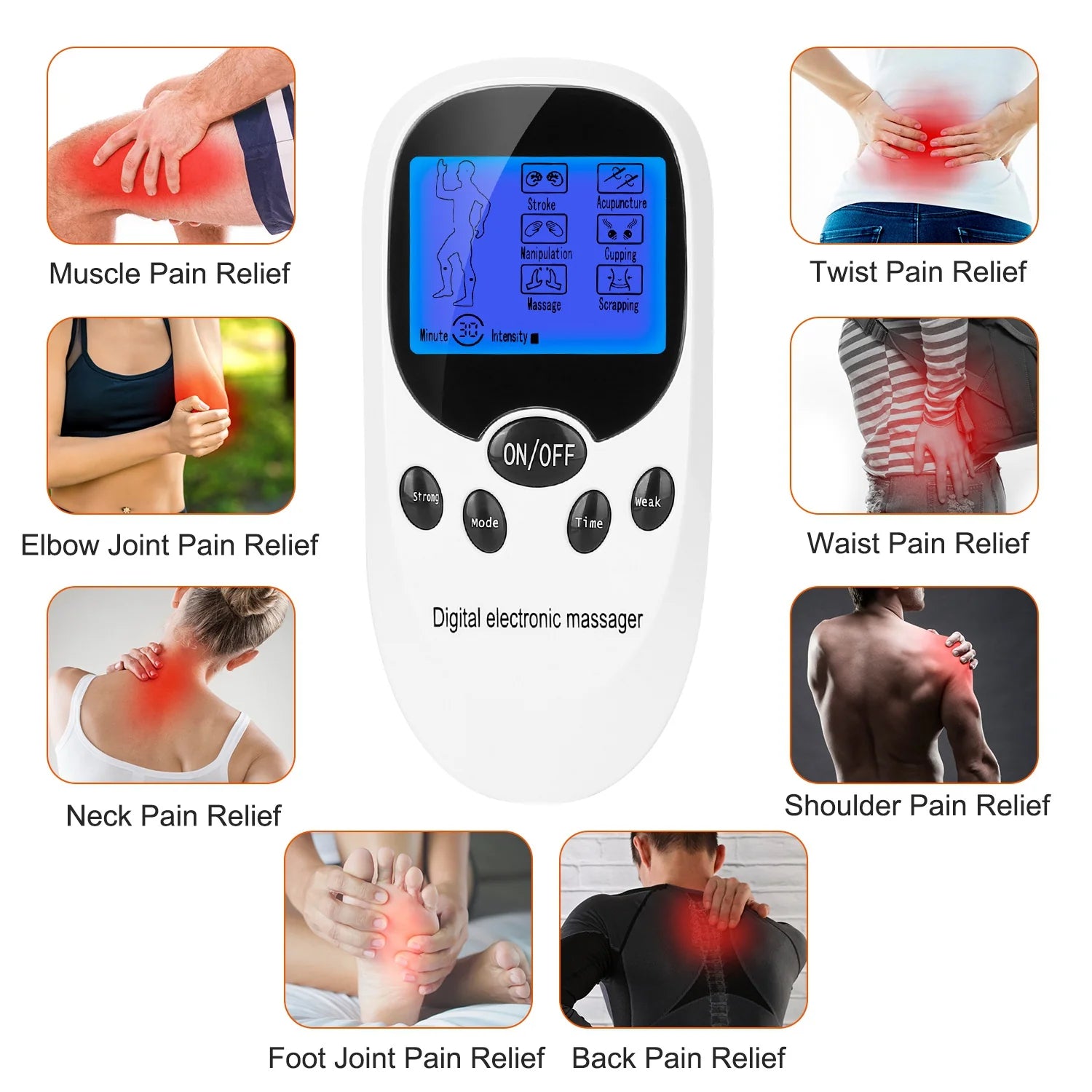 PulseRelief Pro™ — Dual-Channel EMS/TENS Muscle Stimulator, 8 Electrode Pads