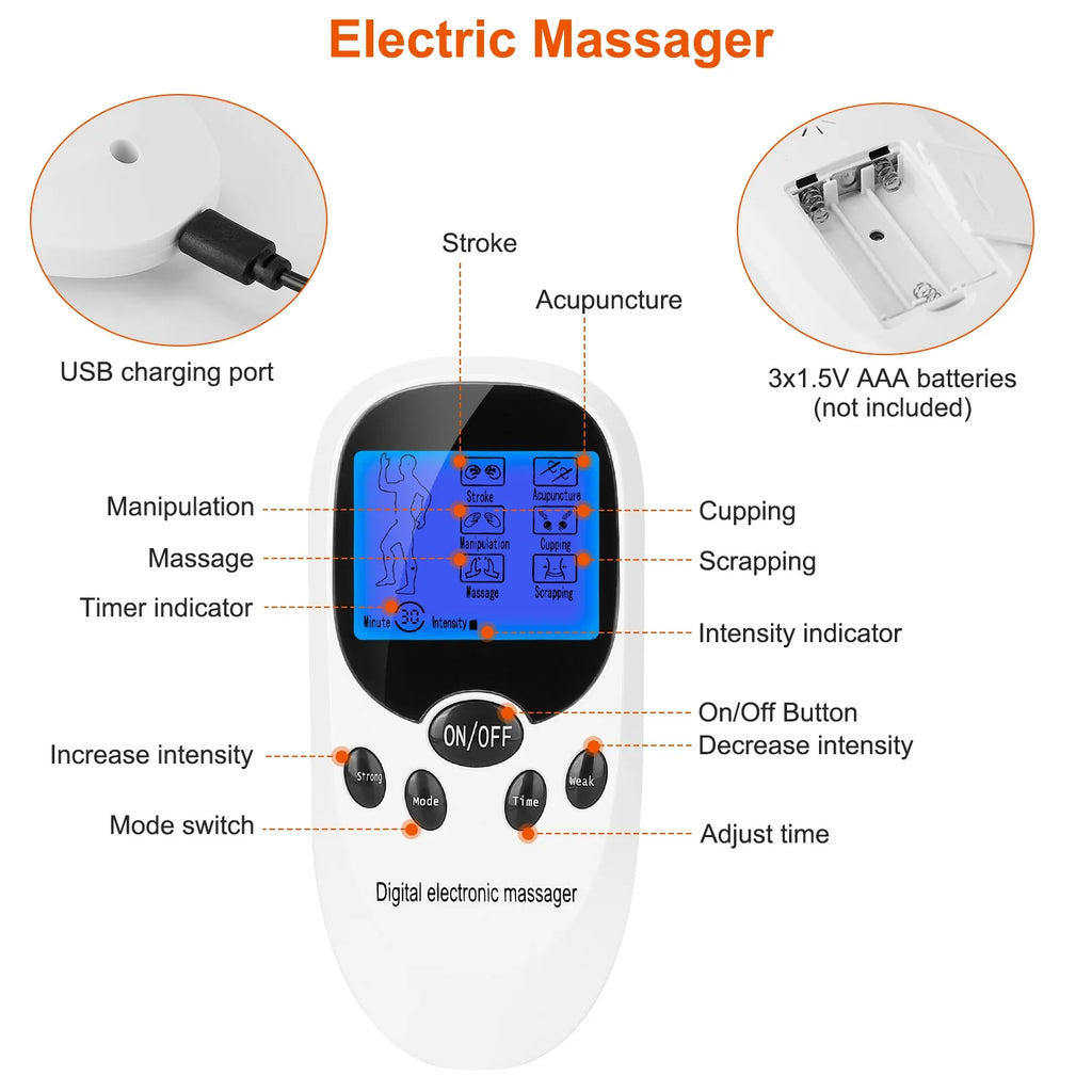 PulseRelief Pro™ — Dual-Channel EMS/TENS Muscle Stimulator, 8 Electrode Pads